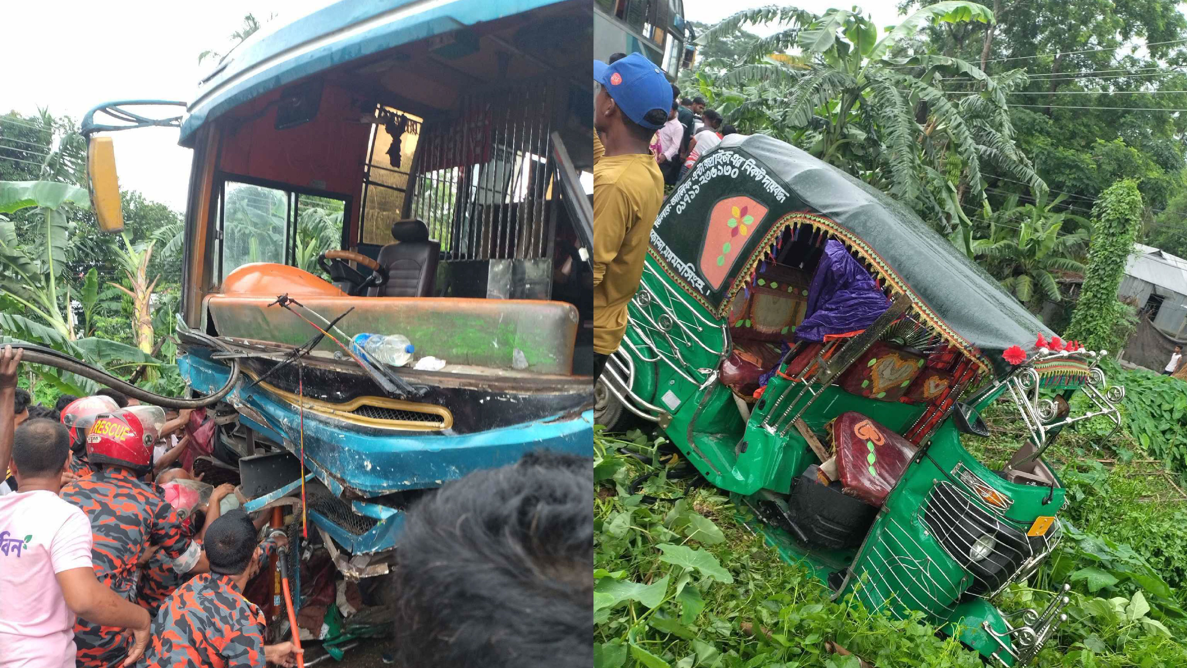 ময়মনসিংহে অটোরিকশায় বাসচাপা, নিহত ৩