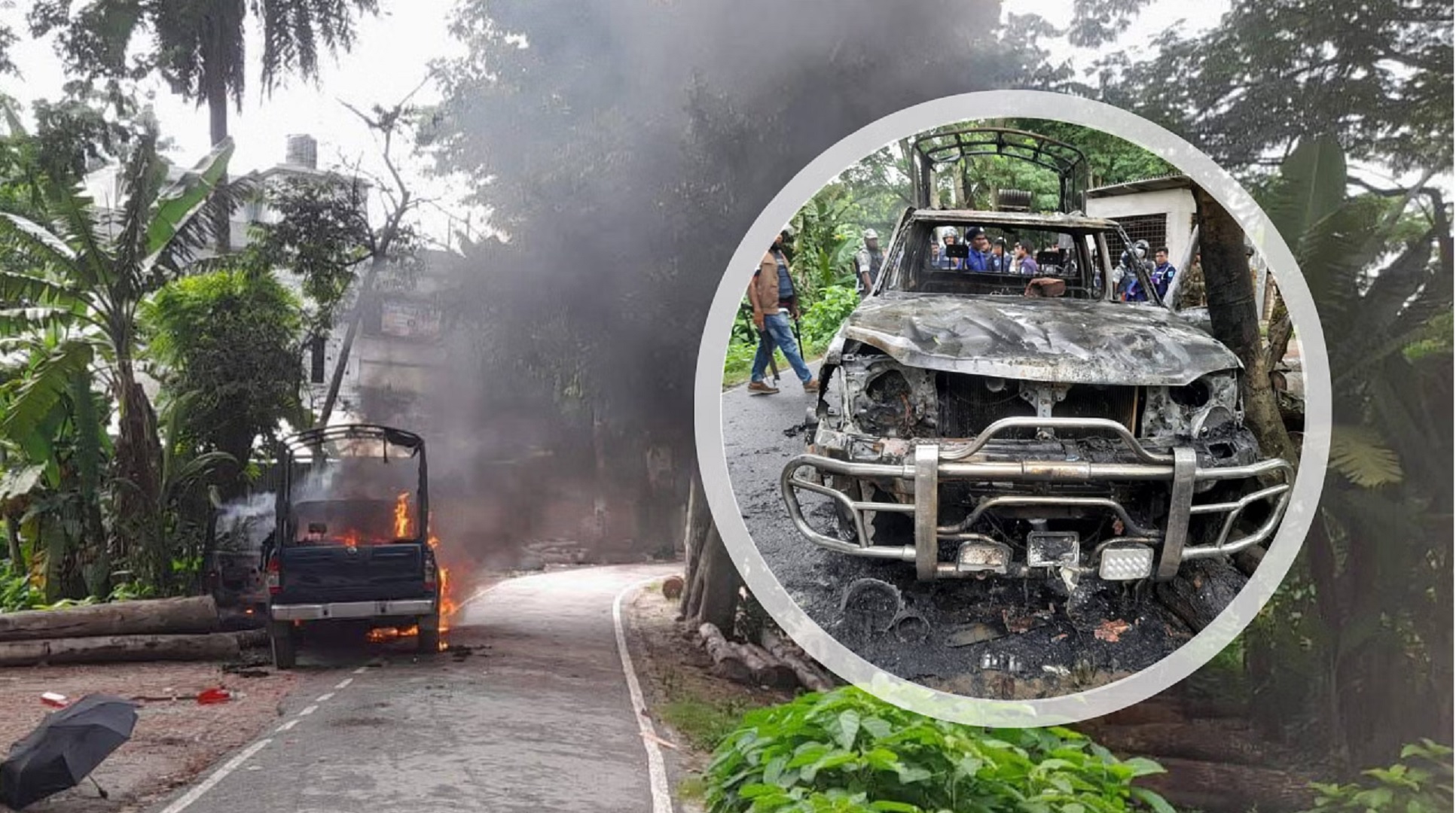 গোপালগঞ্জে পুলিশের গাড়িতে আগুন, এনসিপির কর্মসূচি ঘিরে উত্তেজনা