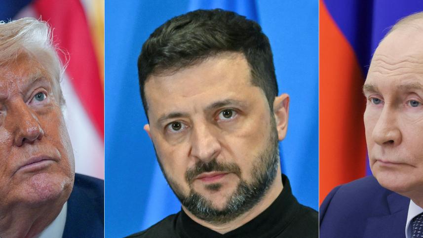 Putin, Zelenskyi and Trump Collage